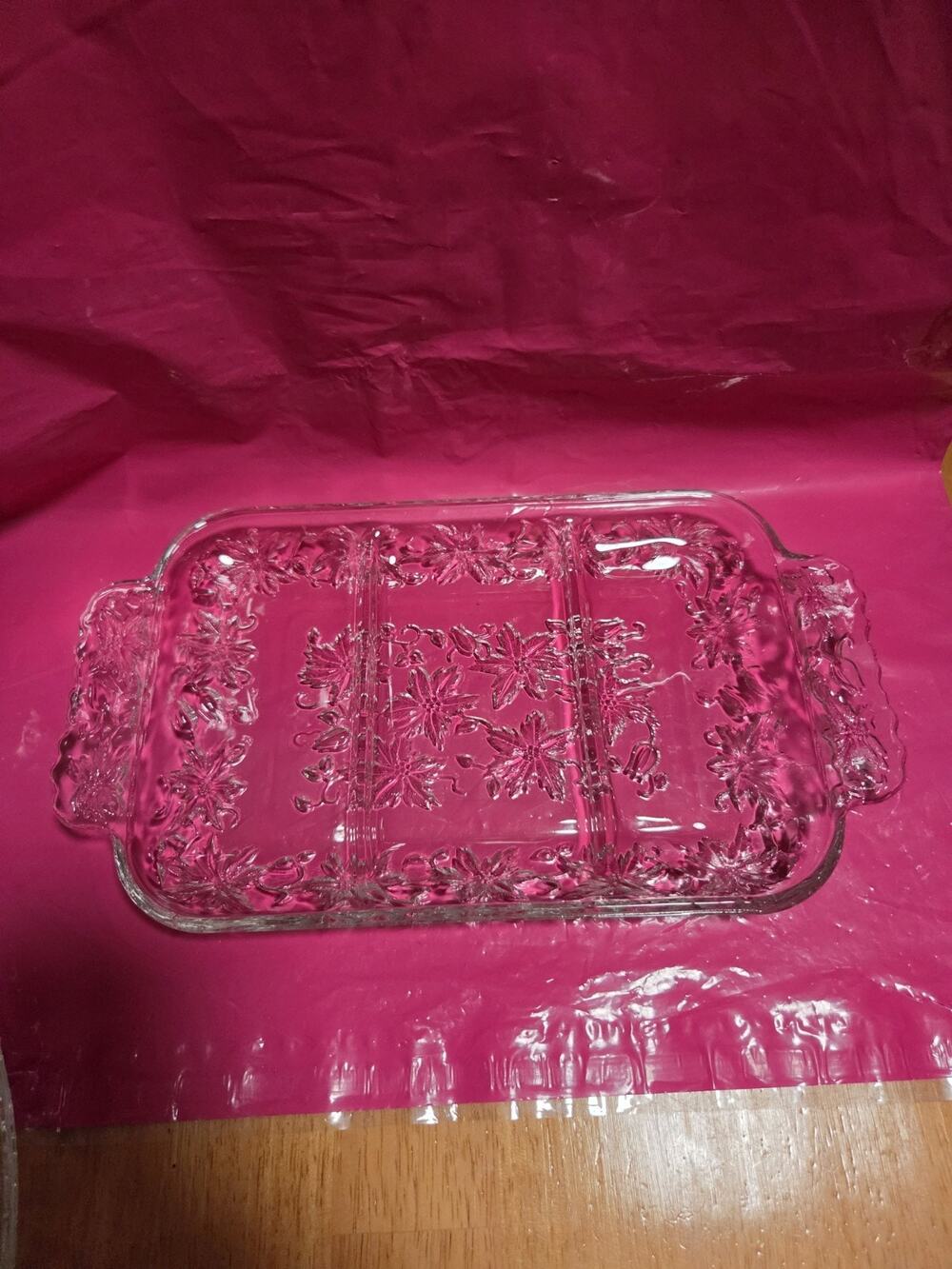 Princess House Fantasia 3 Part Section Divided Relish Serving Glass Tray Dish